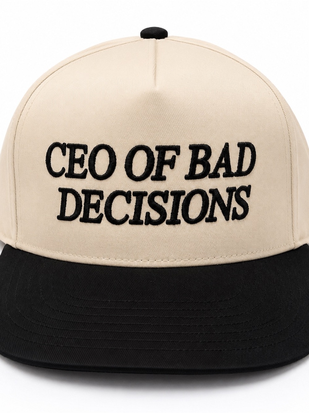 C.C CEO of Bad Decisions Trucker Hat Beige Black Snapback Funny Graphic Cap